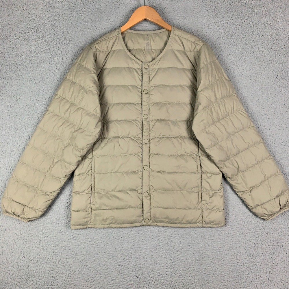 Outdoor Voices SoftShield Liner Jacket Adult Medium Tan Beige Quilted Snap Front